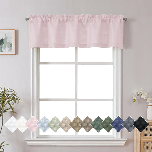 Chyhomenyc Blush Pink Valance for Windows, Light Filtering Faux Linen Textured Small Window Kitchen Curtain, Rod Pocket Short Valance for Bathroom Laundry Basement, 60Wx14L inch, 1 Piece
