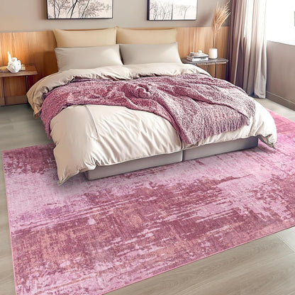 Merelax 5x7 Pink Living Room Area Rug, Large Washable Rugs for Bedroom Dining Room, Soft Boho Abstract Area Rugs, Modern Non Slip Low Pile Carpet for Office Study Kids Room