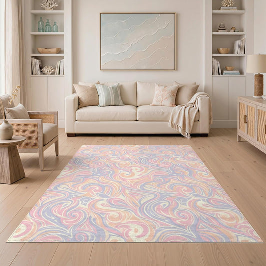 5'x7' Washable Abstract Abstract Area Rug, Blush Pink Flatwoven Floor Covering for Dining Room, Under Table, Home Office, Non-Slip Chair-Friendly Carpet | Ref:2091694