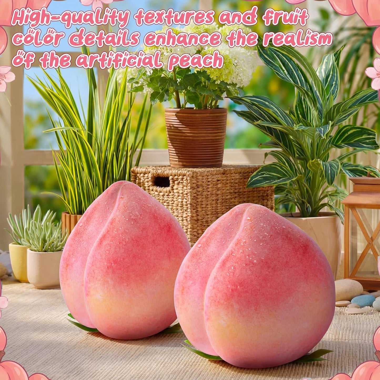 AceOrbit 2 Pcs Large Artificial Peach 7.48 Inch Foam Faux Peach Decorations Lifelike Fake Fruit Simulation for Home Birthday Party Cabinet Table Festival Kitchen Harvest Photography Prop