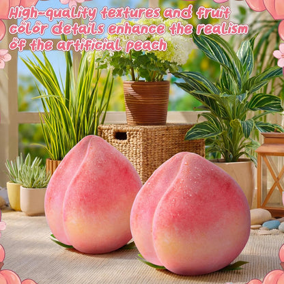 AceOrbit 2 Pcs Large Artificial Peach 7.48 Inch Foam Faux Peach Decorations Lifelike Fake Fruit Simulation for Home Birthday Party Cabinet Table Festival Kitchen Harvest Photography Prop