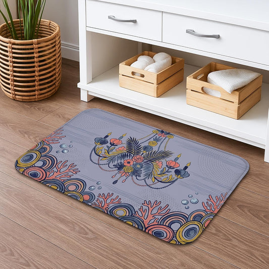 Floral Chandelier Quick Dry Bath Mat, Vintage Coral Patterns Absorbent Non Slip Shower Mat, Spring Decorative Flannel Washable Bath Rugs for Bathroom Toilet Restroom 16x24 Inch