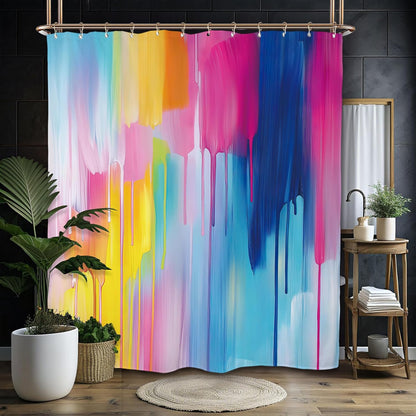 Miyotaa Abstract Modern Blue Pink Shower Curtain Set 60Wx71H Inches Colorful Contemporary Aesthetic Minimalist Art Painting Waterproof Bathroom Curtain with 12 Hooks