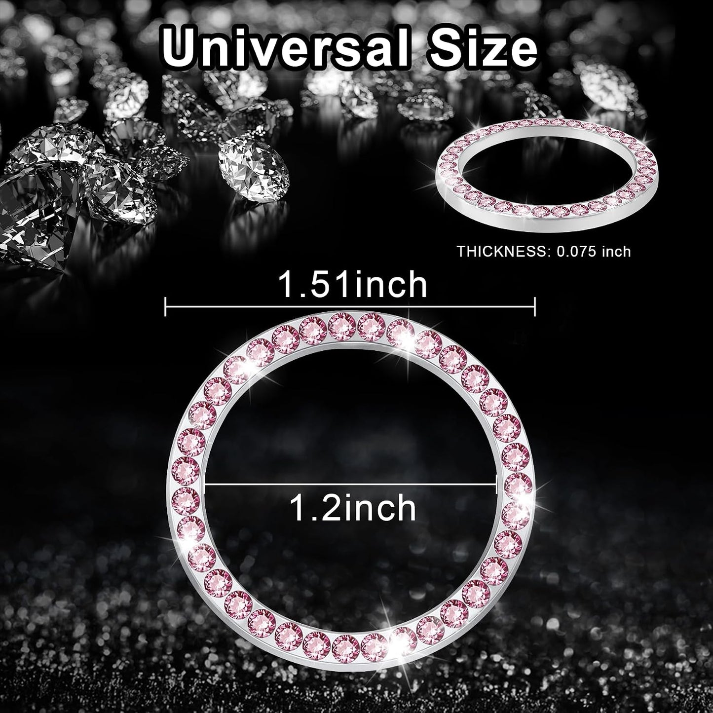 LivTee 2 PCS Crystal Rhinestone Car Engine Start Stop Decoration, Ring Bling Car Interior Accessories for Women, Push to Start Button Cover Sticker, Automotive Decals, Pink