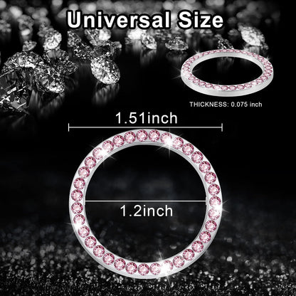 LivTee 2 PCS Crystal Rhinestone Car Engine Start Stop Decoration, Ring Bling Car Interior Accessories for Women, Push to Start Button Cover Sticker, Automotive Decals, Pink