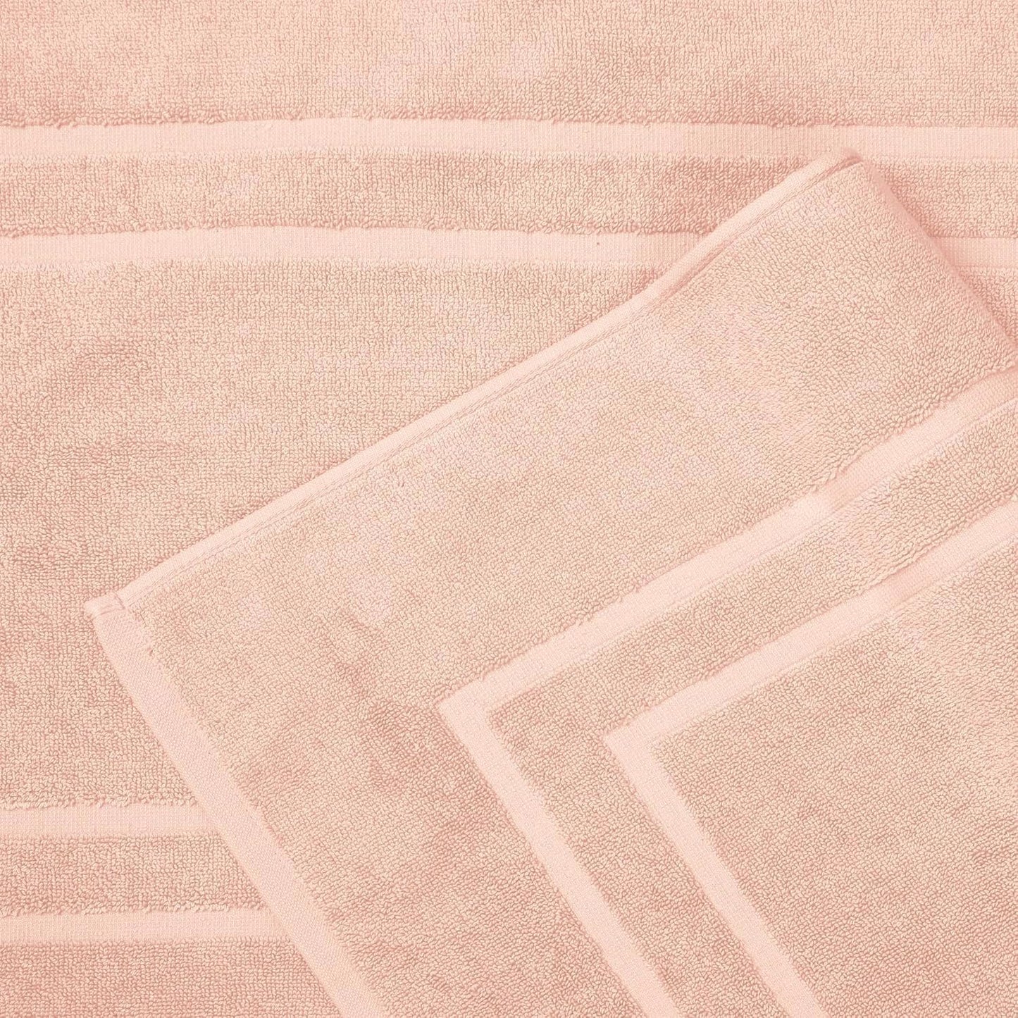 Feather & Stitch 2 Piece Towel Like Bath Mats (30x21 Inch) 100% Cotton Terry Bath Mats, Bathroom Shower Floor Mats [NOT A Bathroom Rug], Soft Absorbent Washable Mats - Pale Peach