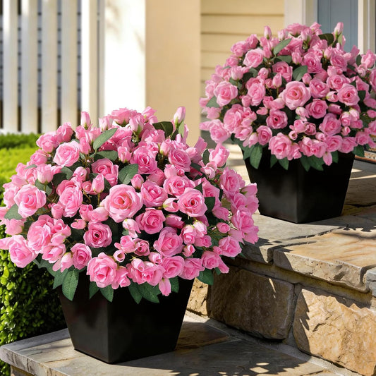 8 Bundles Artificial Roses for Front Door Outdoor Decor, Realistic Fake Silk Bouquets Flowers Faux UV Resistant Real Looking Rose Plants for Garden Balcony Farmhouse Home Spring Summer Decor (Pink)