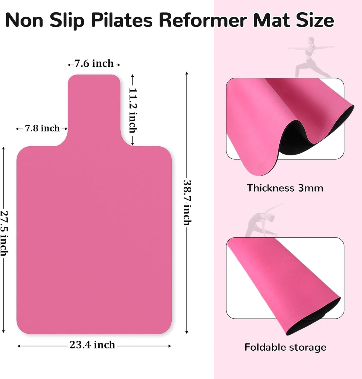 Non Slip Pilates Reformer Mat, Soft Suede Velvet Pilates Towel Mat, Pilates Mat with Multiple Equipment, Lightweight and Foldable, Sweat Wicking and Quick Drying, For Yoga and Fitness (Pink)