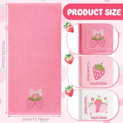 Tingjoo 3 Pcs Strawberry Hand Towels 14x29 Inch Spring Summer Bathroom Decor Farmhouse Pink Strawberry Cotton Embroidered Soft Absorbent Bathroom Decor Towels for Kitchen