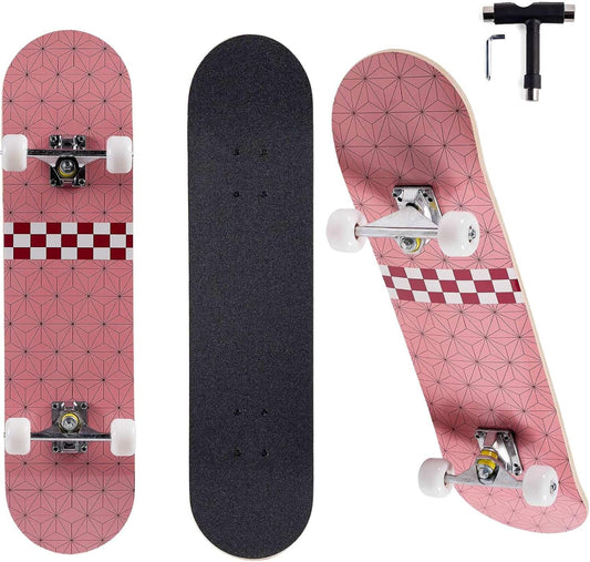 Skateboard for Beginners, Standard Complete Skateboard 31 Inch Double Kick Concave Deck with 7 Layer Maple Wood, Smooth Wheels & Bearings