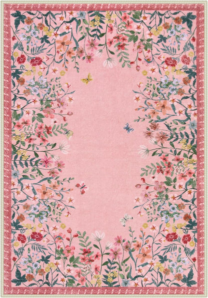 Wonnitar Washable Rug, 5x7 Pink Rugs for Living Room, Floral Print Non-Slip Area Rugs for Bedroom Girls, Soft Large Throw Carpet for Kids Nursery Room (Pink,5'x7')