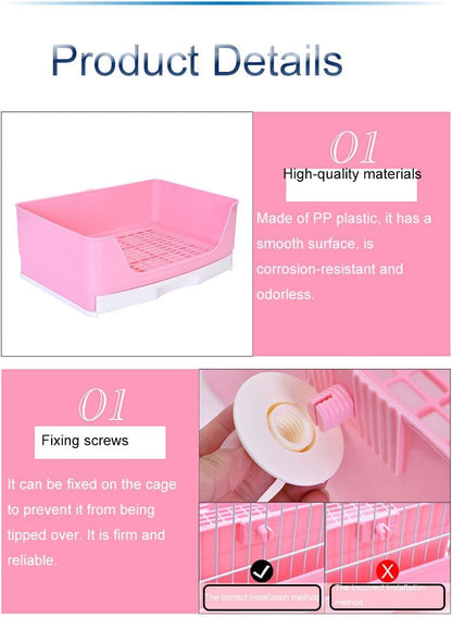 Large Rabbit Litter Box,Corner Potty Trainer with Drawer for Small Animals, Easy Clean Bedding Toilet for Adult Bunny, Guinea Pig, Ferret, Hamster (Pink)