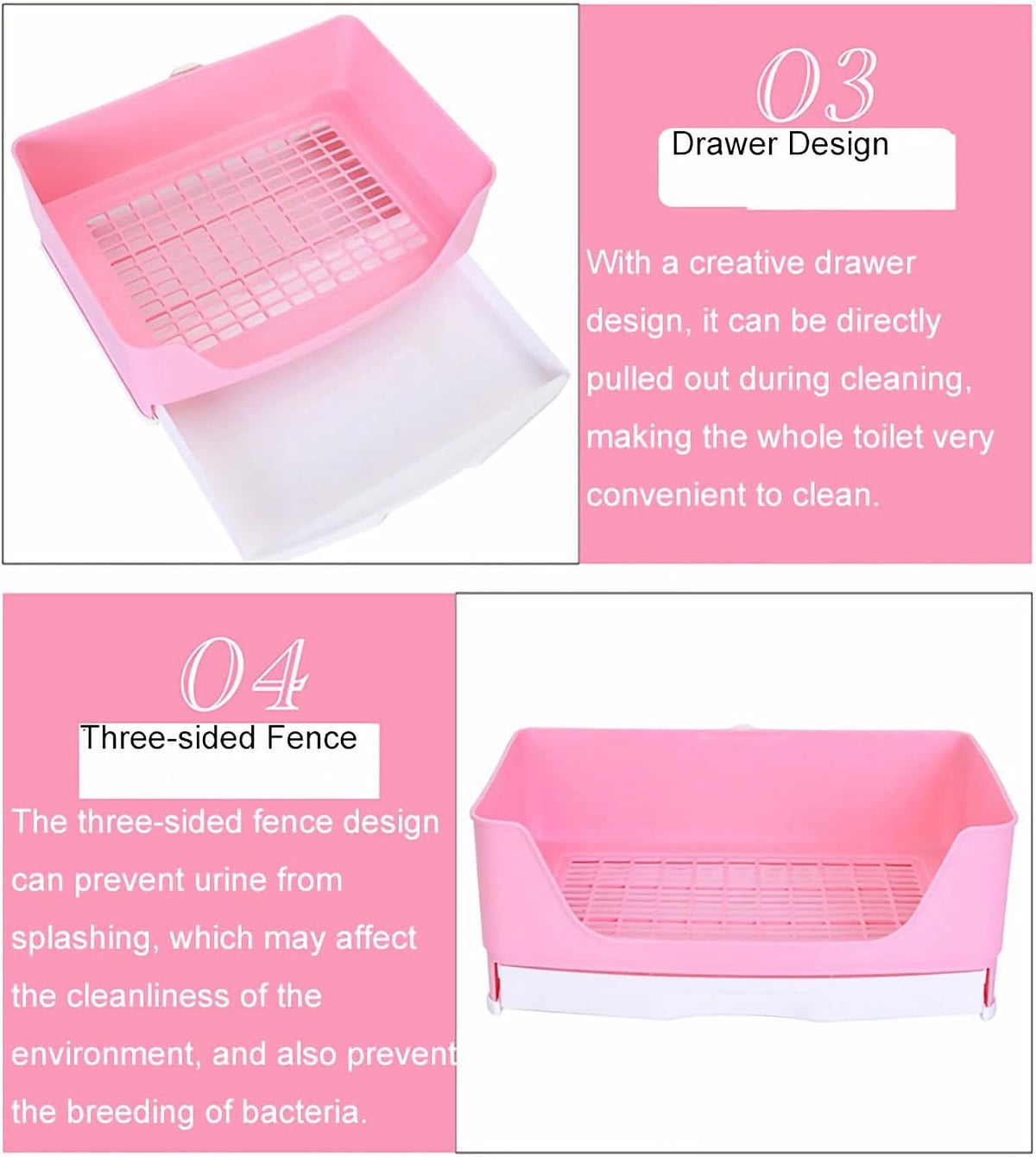 Large Rabbit Litter Box,Corner Potty Trainer with Drawer for Small Animals, Easy Clean Bedding Toilet for Adult Bunny, Guinea Pig, Ferret, Hamster (Pink)