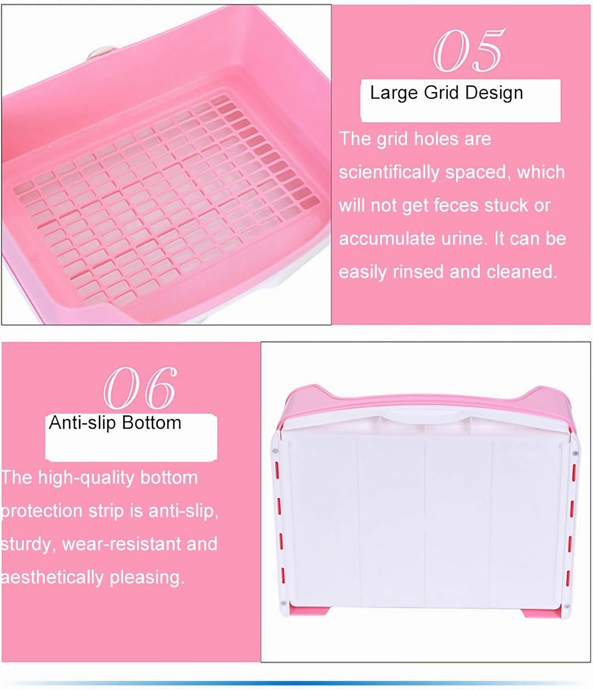 Large Rabbit Litter Box,Corner Potty Trainer with Drawer for Small Animals, Easy Clean Bedding Toilet for Adult Bunny, Guinea Pig, Ferret, Hamster (Pink)