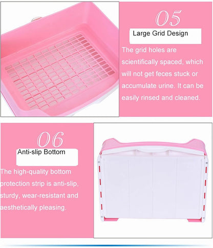 Large Rabbit Litter Box,Corner Potty Trainer with Drawer for Small Animals, Easy Clean Bedding Toilet for Adult Bunny, Guinea Pig, Ferret, Hamster (Pink)