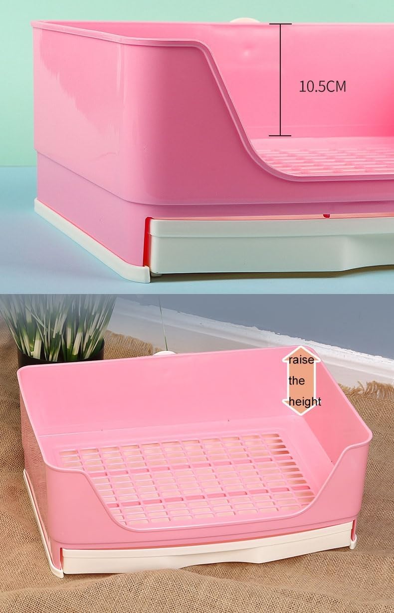 Large Rabbit Litter Box,Corner Potty Trainer with Drawer for Small Animals, Easy Clean Bedding Toilet for Adult Bunny, Guinea Pig, Ferret, Hamster (Pink)