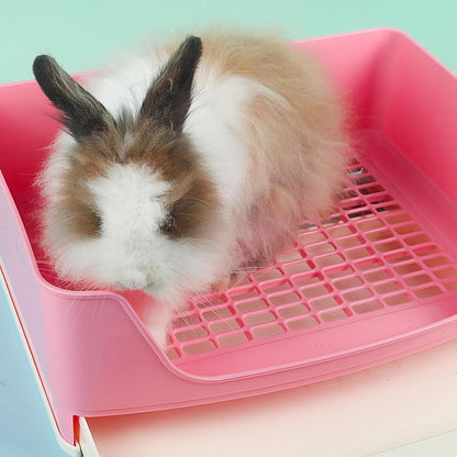Large Rabbit Litter Box,Corner Potty Trainer with Drawer for Small Animals, Easy Clean Bedding Toilet for Adult Bunny, Guinea Pig, Ferret, Hamster (Pink)