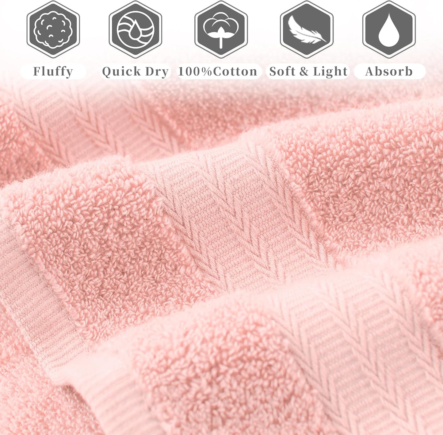 VOOVA & MOVAS Light Pink 100% Cotton Hand Towels Set of 2 with Hanging Loop (13"x29") - Lightweight, Quick Dry & Soft, Hotel Spa Quality Face Towel Set, Essential for Bathroom, Dorm, Travel & Gift