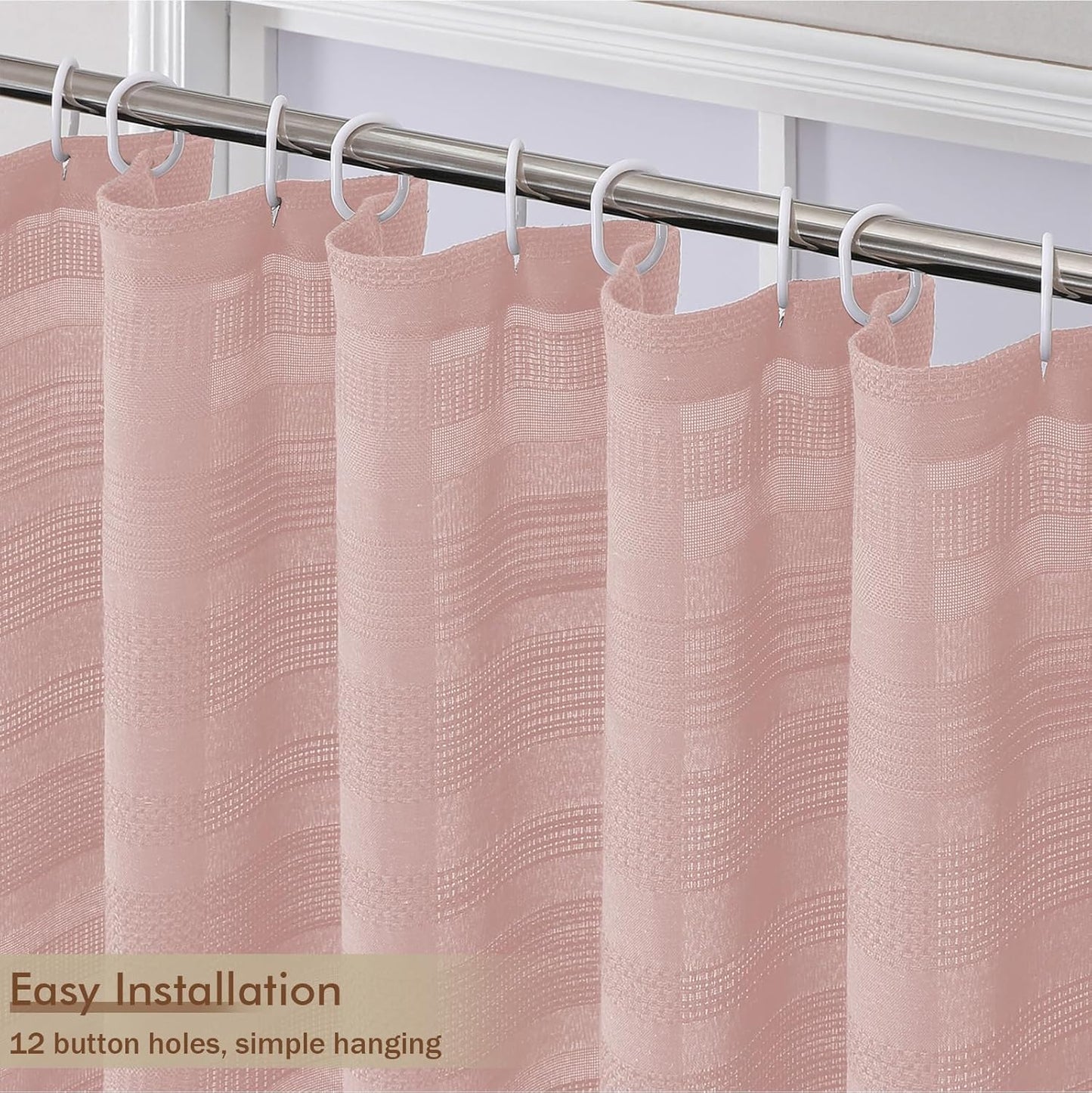 OVZME Small Stall Shower Curtain - Linen Textured Bathroom Curtain with Boho Tassel, Heavy Duty Farmhouse Bath Decor for RV Camper, Machine Washable, 36Wx72L Inches, Pink