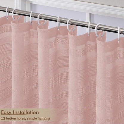 OVZME Small Stall Shower Curtain - Linen Textured Bathroom Curtain with Boho Tassel, Heavy Duty Farmhouse Bath Decor for RV Camper, Machine Washable, 36Wx72L Inches, Pink
