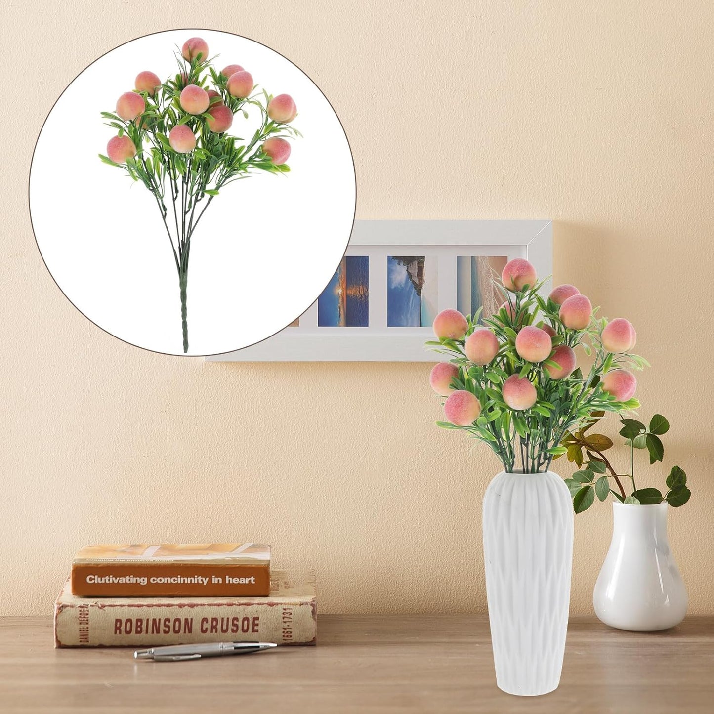 SUPVOX 2pcs Artificial Peach Branches Faux Fruit Stem Bouquet Plastic Peach Decor for Home Vase Filling Indoor Decoration