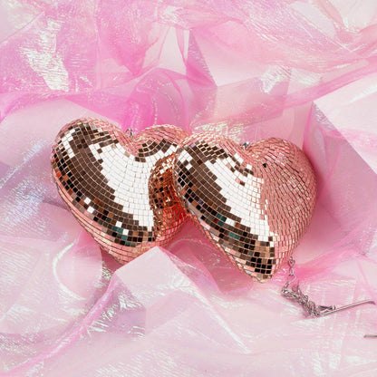 6“ Heart Shaped Disco Ball - 2 Pack Rose Gold Mirror Disco Balls with 20" Chains for Valentines Day Gift Party, Reflective Hanging Disco Decor Retro Decor for Cafe, Desk, Room, Home, Bar