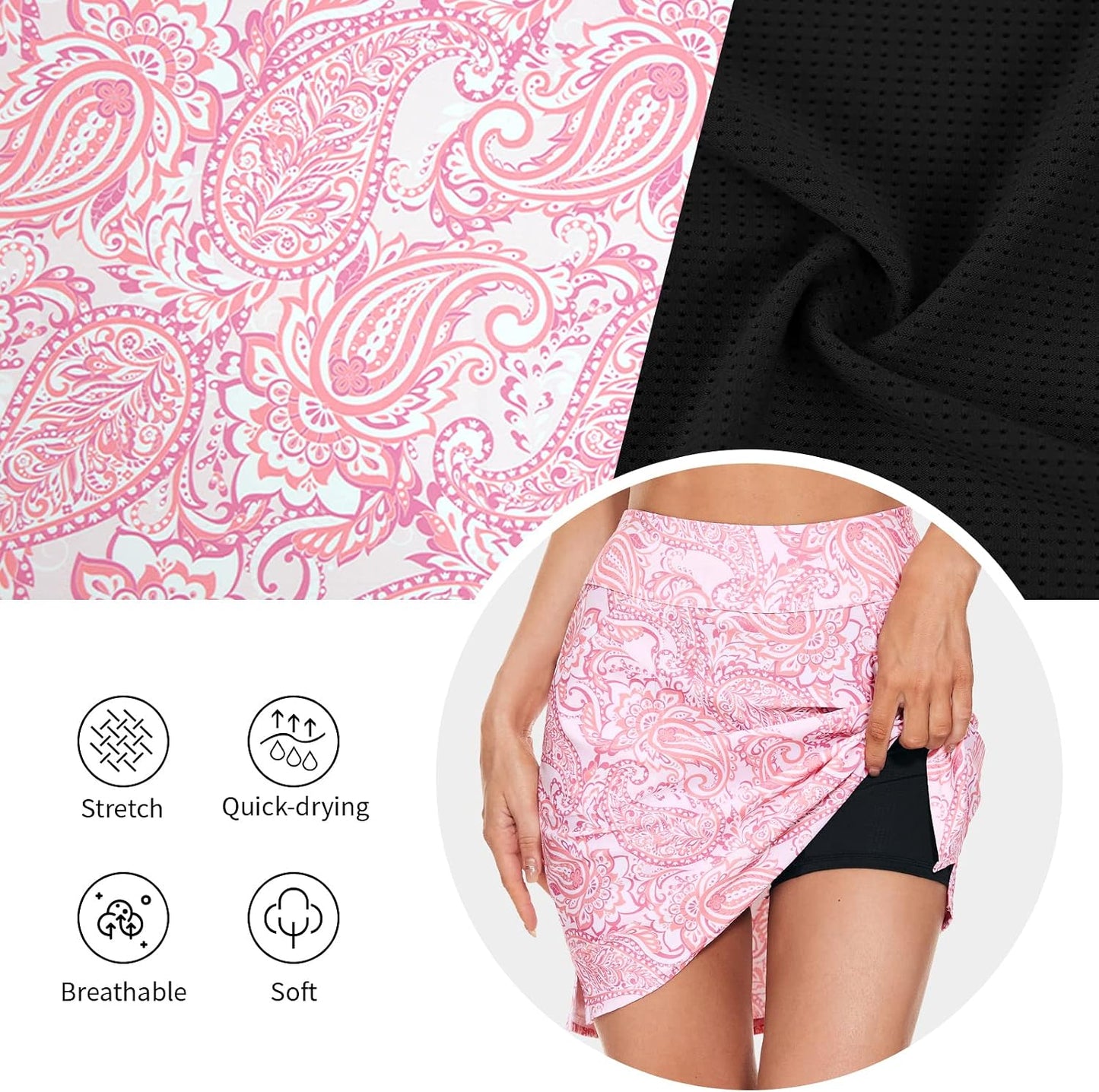 M MOTEEPI Skorts for Woman 18" Golf Athletic Skirts with Pockets High Waist Tennis Skirt