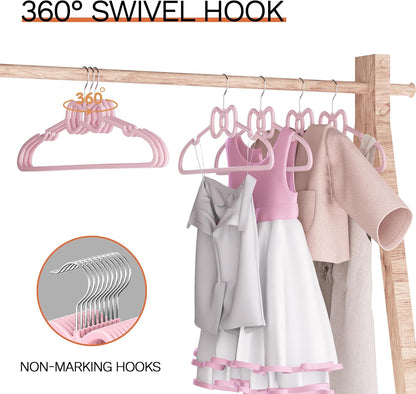 15.5 Inch Kids Butterfly Bow Hangers 60 Pack, Durable Big Kid Hangers for Youth, Teen and Petite Woman, Plastic Kids Hanger, Cute Childrens Hanger for Closet, Pink