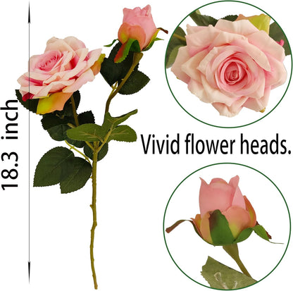 ATFL Fake Pink Roses Flowers, 6 Pcs Faux Silk Real Touch Moisturizing Artificial Pink Rose Flowers for Decoration DIY, Wedding Party, Home Office Decoration and Dining Table Centerpiece (6, Pink)