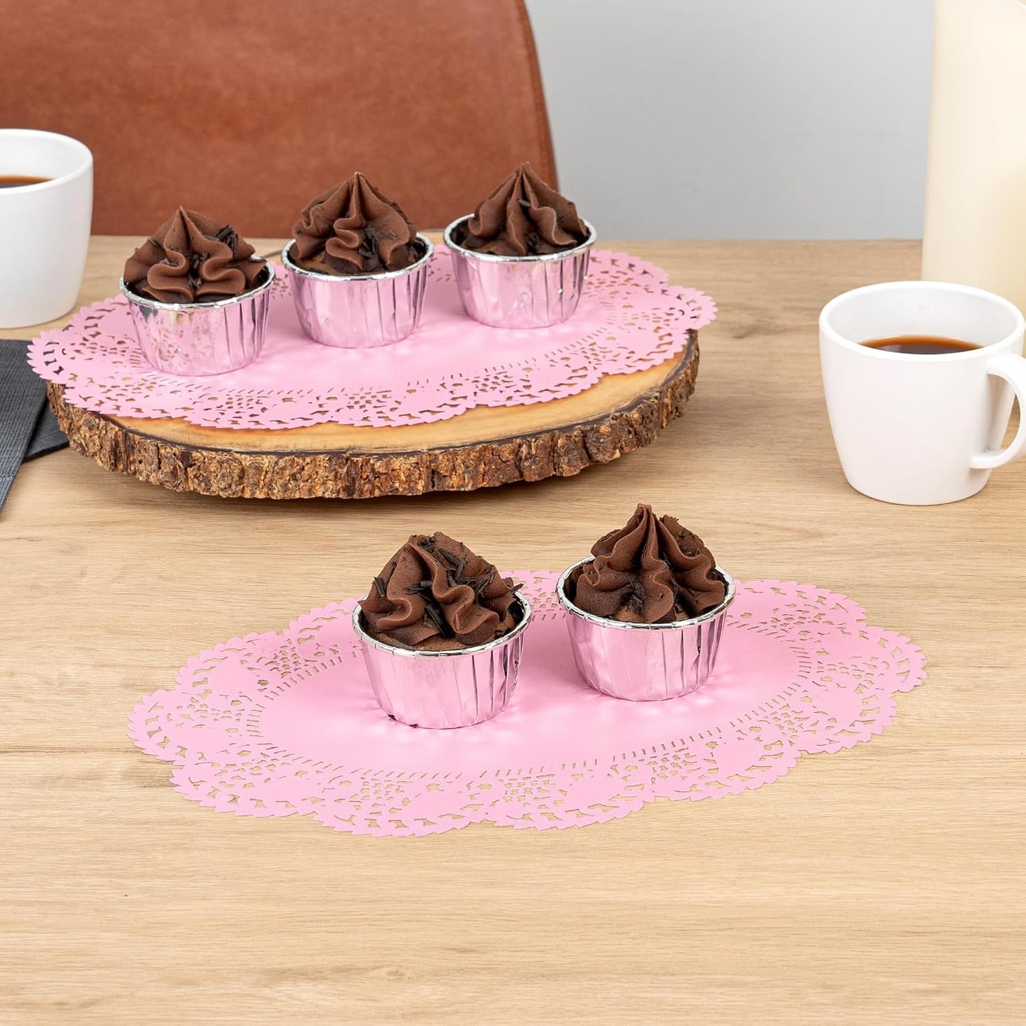 Restaurantware-Pastry Tek 12.5 x 8.5 Inch Paper Lace Doilies, 100 Oval Disposable Table Doilies - Elegant Lace Finish, Long Lasting, Pink Paper Lace Doilies, for Pastries, Cupcakes, Desserts