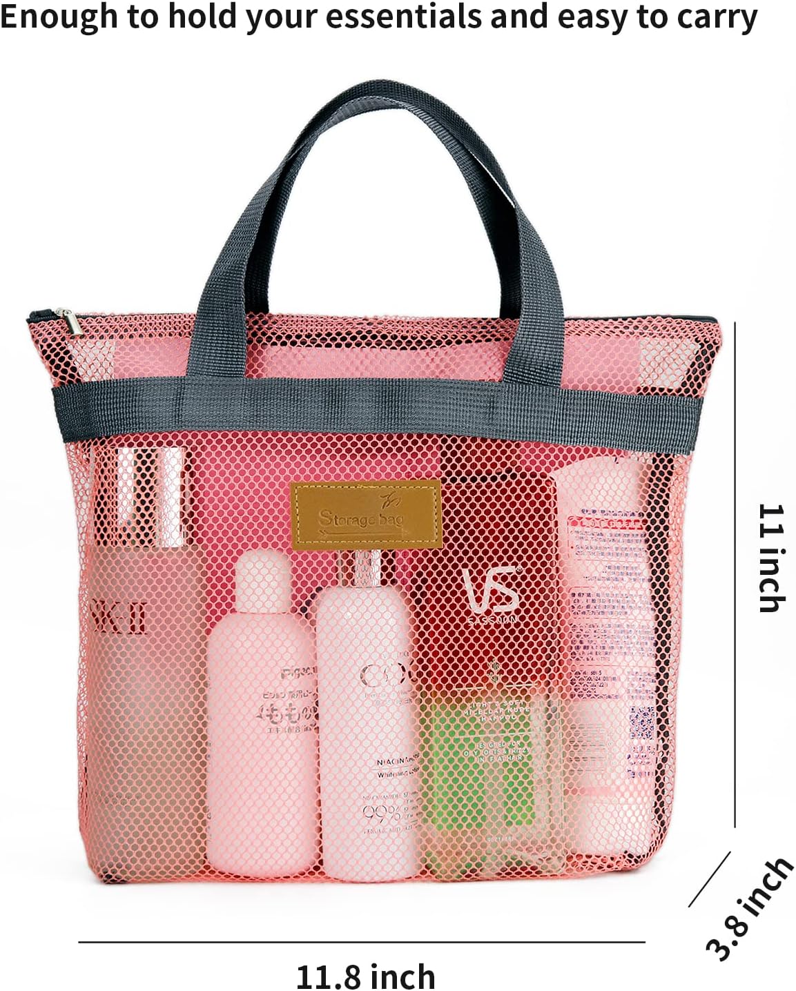 TOPASION Mesh Shower Caddy Bag Portable Hanging Toiletry and Bath Organizer with Zipper for Travel, Gym, Camping, College Dorms, Beach
