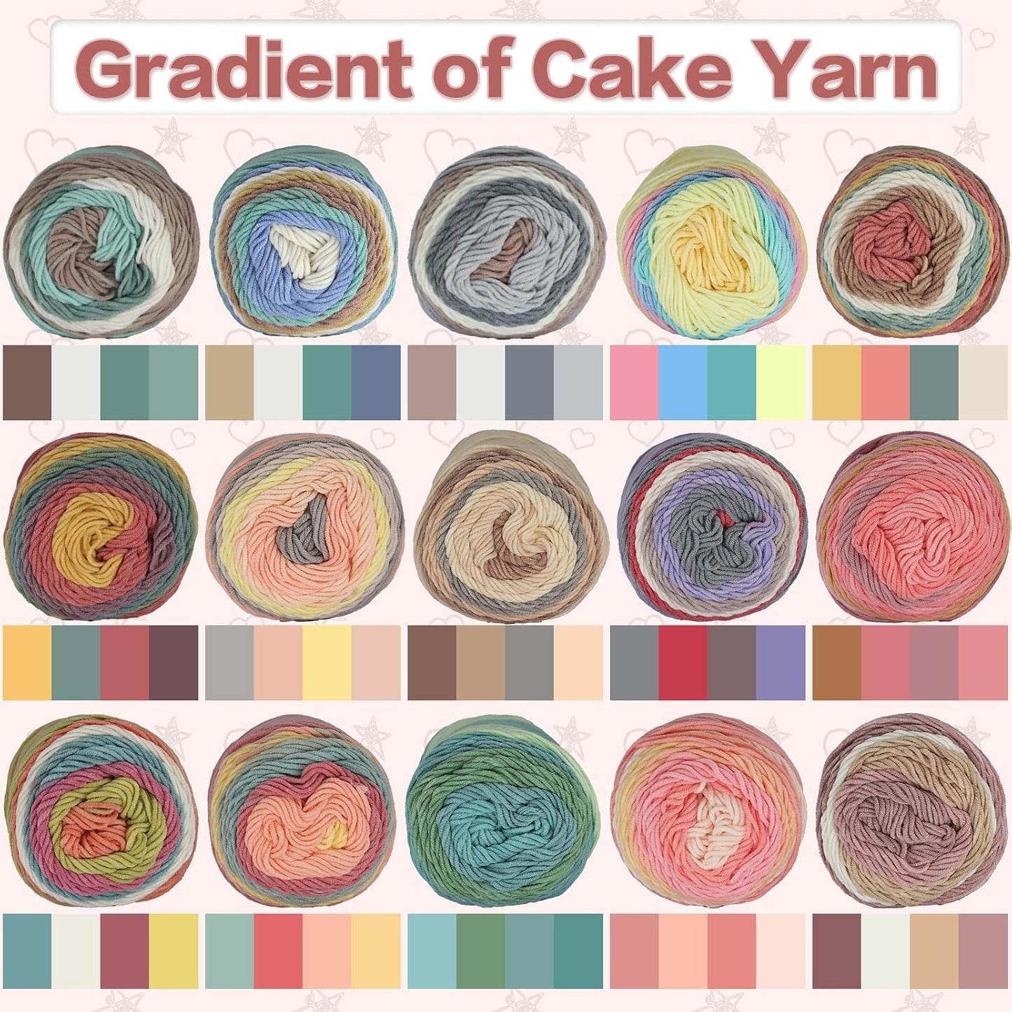 3 PCS Cake Yarn for Crocheting,100g Gradient Yarn for Making Colorful Crafts,Cotton and Acrylic Blended Crocheted Dolls, Scarves, Bags, Blankets and Other Handicrafts(Peach Blossoms)