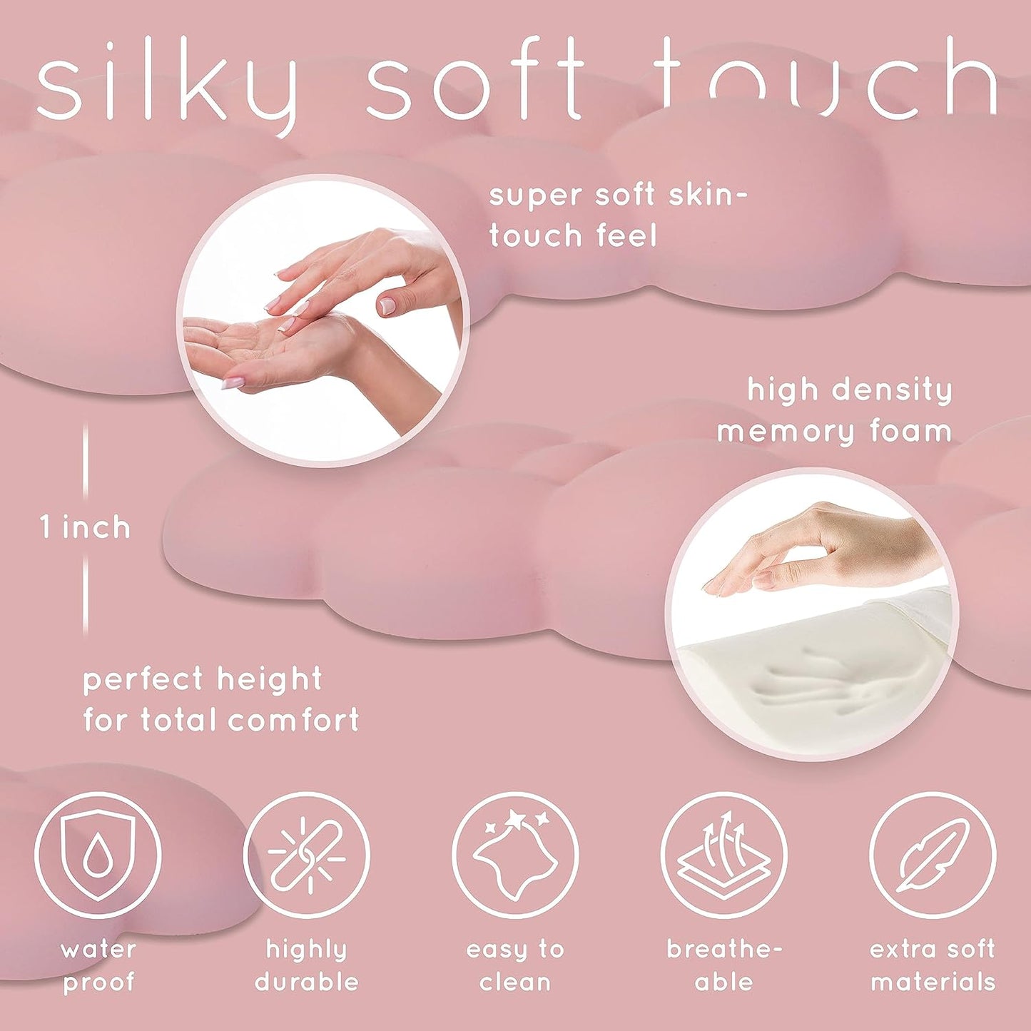 Pink Cloud Keyboard Wrist Rest – Create-ables Qloud Pink Wrist Rest for Computer Keyboard and Mouse, Ergonomic Memory Foam Wrist Pad with Non-Slip Base, Includes Cloud Mouse Pad