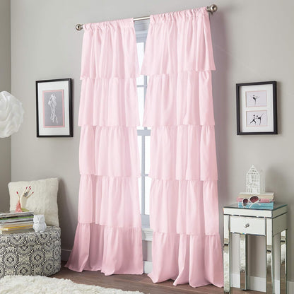 Flounced Ruffle Rod Pocket Curtain Panel, 95 inch, Pink, 1 Panel, 1Q82460APK