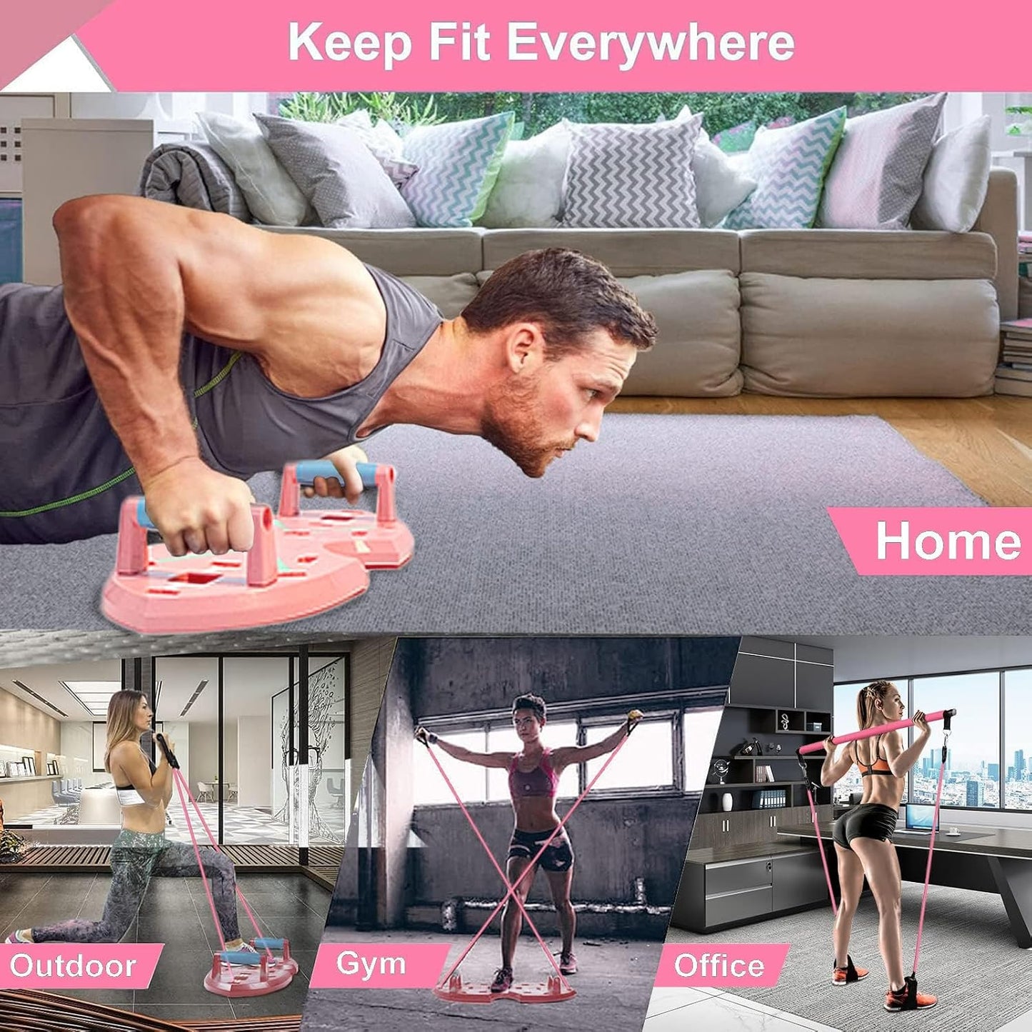 LALAHIGH Push Up Board,36 in 1 Home Gym Equipment with Ab Roller Wheel & Resistance Bands, Portable Foldable Workout Board for Full Body Strength Training Men Women,Gift for Grilfriend