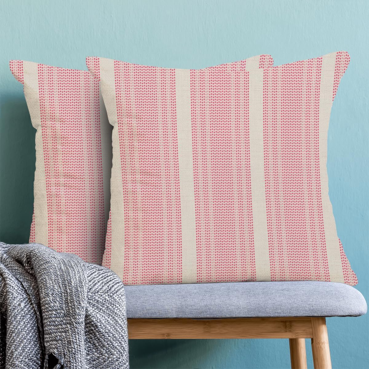 Pink Pillow Covers 18 x 18 Inch Set of 2 Abstract Boho Throw Pillows Pink Polka Dots Striped Decorative Outdoor Pillowcase Linen Cushion Cases for Home Bed Sofa Couch