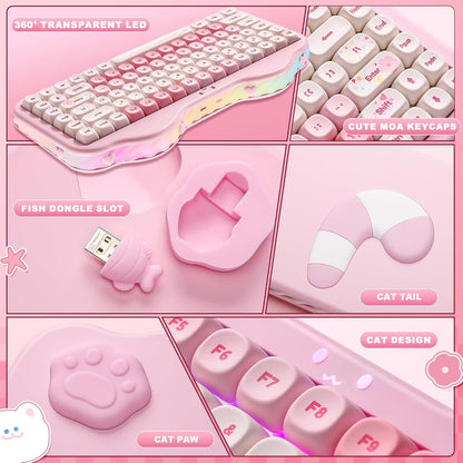 YUNZII C75 Wireless Mechanical Keyboard,75% Layout, Hot-Swappable NKRO,BT5.0/2.4G/USB-C Mode,Dye-Sub PBT MOA Keycaps,RGB Gasket Mount,Cute Cake Design for Mac/Win/Gaming (Pink, Candy Switch)