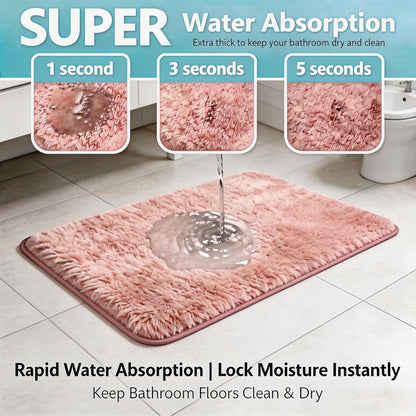 Shaggy Bathroom Rugs Set Plush Velvet Bath Rugs Non-Slip Bath Mat Set 3 Piece,Washable Mats,Absorbent Shaggy Rugs Super Soft U-Shaped Toilet Rug,Bahroom Carpets for Bathroom,Tub,Shower(Light Pink