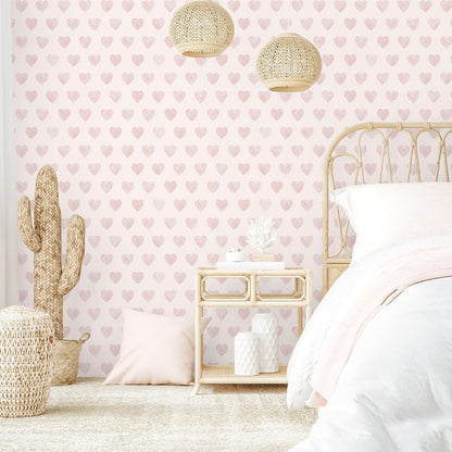 Fititem Pink Peel and Stick Wallpaper Kids Modern Pink Contact Paper Cabinets Nursery Hearts Wall Sticker Bedroom Decor Boho Removable Self Adhesive Wallpaper for Bathroom Waterproof 17.3inW 78.7inL
