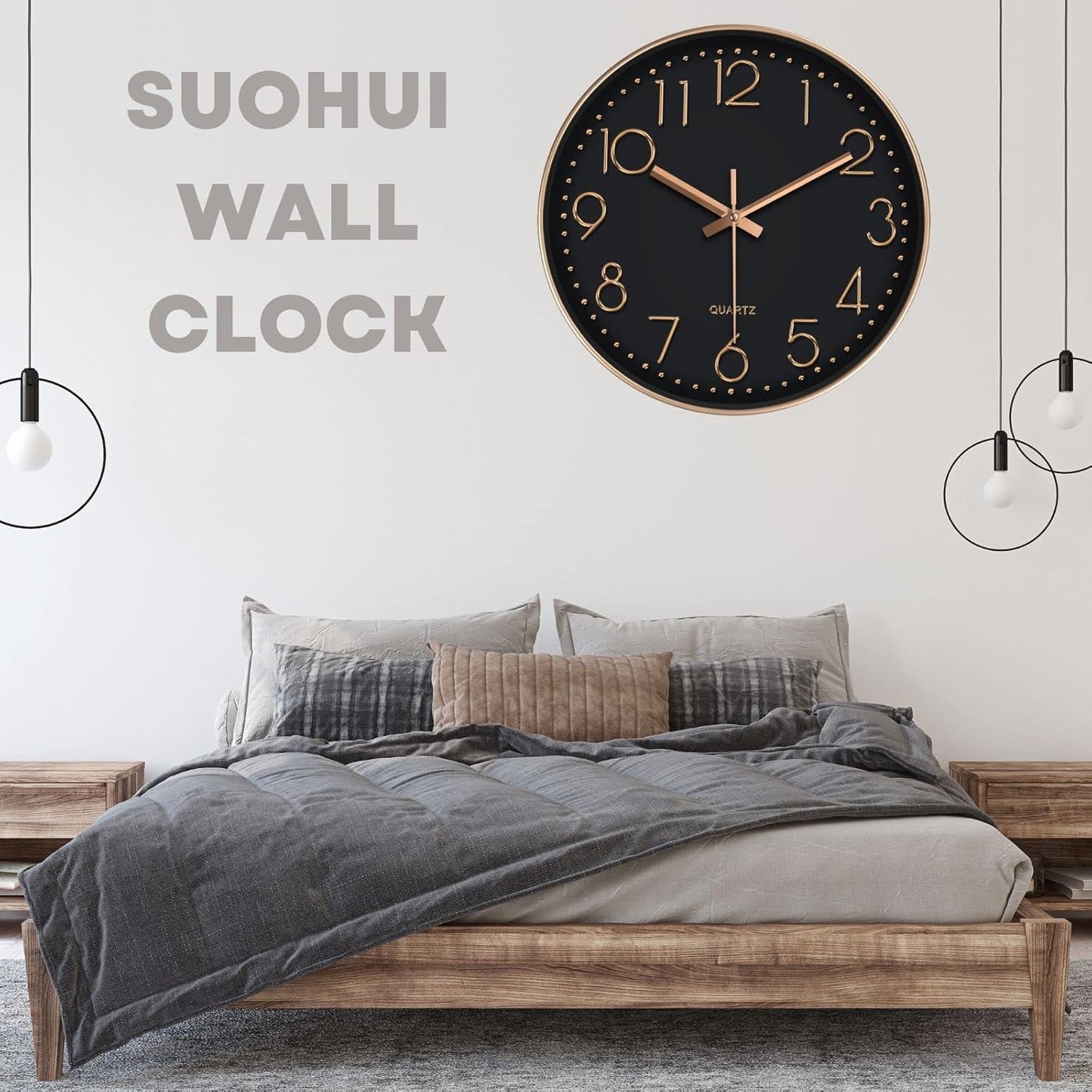 Silent Wall Clock 12 Inch Non-Ticking Wall Clocks Battery Operated for Living Room Decor Modern Wall Clock for Home/Bedroom/Office/Classroom/School/(Rose Gold)