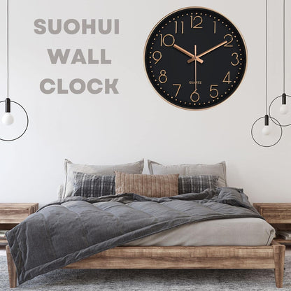 Silent Wall Clock 12 Inch Non-Ticking Wall Clocks Battery Operated for Living Room Decor Modern Wall Clock for Home/Bedroom/Office/Classroom/School/(Rose Gold)