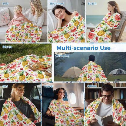 Cooling Throw Blanket for Hot Sleepers, Pineapple Lightweight Breathable Summer Blanket, Strawberry Peach Lemon Watermelon Peach Double-Side Cool Throw Blankets for Sleeping Travel, 30"x40"