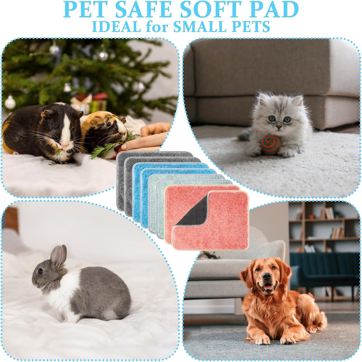 10 PCS Guinea Pig Liner Washable Rabbit Cage Liner 12x16 Inch Reusable Guinea Pig Bedding Mats for Small Animals Rabbit Hamster Chinchillas Rat Washable Bedding Pads in Gray Yellow Pink Brown and Blue