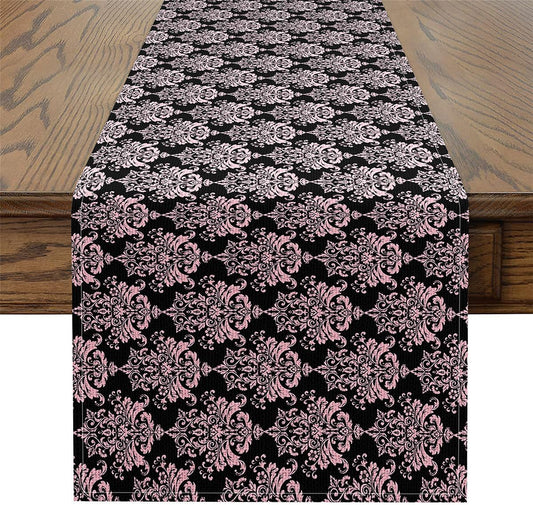 Castle Fairy Baroque Boho Table Runner Vintage Gothic House Decorations Indoor Outdoor Party Supply Damask Home Kitchen Dining Decor Dresser Pink,48 x 13 Inch