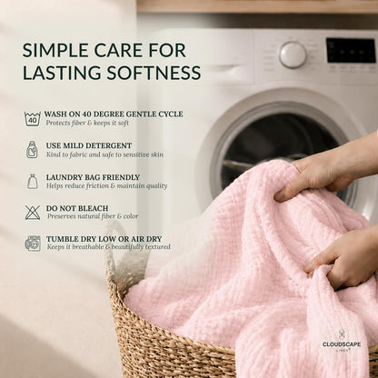 CLOUDSCAPE 4 Layer Muslin Blanket for Adults - 100% Cotton Blanket Queen Size Bedding, 92"x92" Fits Upto Full Size Bed, All-Season Lightweight Gauze Soft, Breathable Summer Blankets - Seashell Pink
