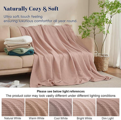 PHF Lightweight Waffle Weave Blanket Queen Size, Breathable & Ultra Soft, 90"x 90" Soft & Cozy Thin Blanket for Spring & Summer & Hot Sleepers, Bed, Home Decor - Rose Pink
