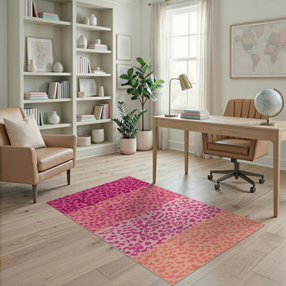 4'x6' Washable Ombre Abstract Area Rug, Peach Flatwoven Floor Mat for Home Office, Gaming Room, Under Desk, Non-Slip Chair-Friendly Carpet | Ref:2186394
