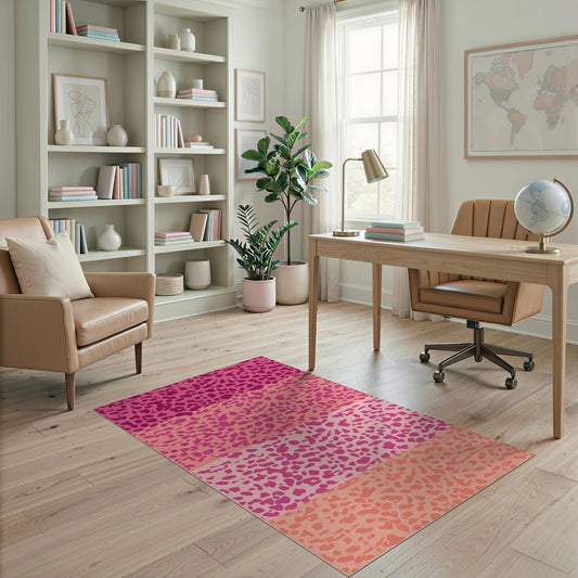 4'x6' Washable Ombre Abstract Area Rug, Peach Flatwoven Floor Mat for Home Office, Gaming Room, Under Desk, Non-Slip Chair-Friendly Carpet | Ref:2186394