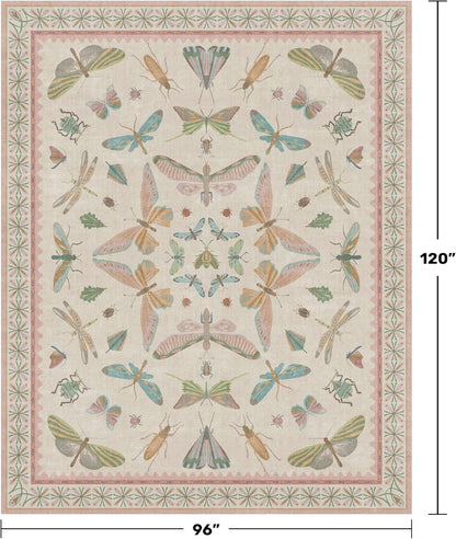 Hazo Haus Cute Rugs for Bedroom Girls - Pink Living Room Rugs 8X10, Dining Room Table, Washable Pastel Flower Insect Print Whimsical Décor