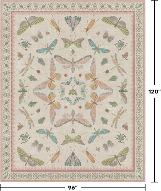Hazo Haus Cute Rugs for Bedroom Girls - Pink Living Room Rugs 8X10, Dining Room Table, Washable Pastel Flower Insect Print Whimsical Décor